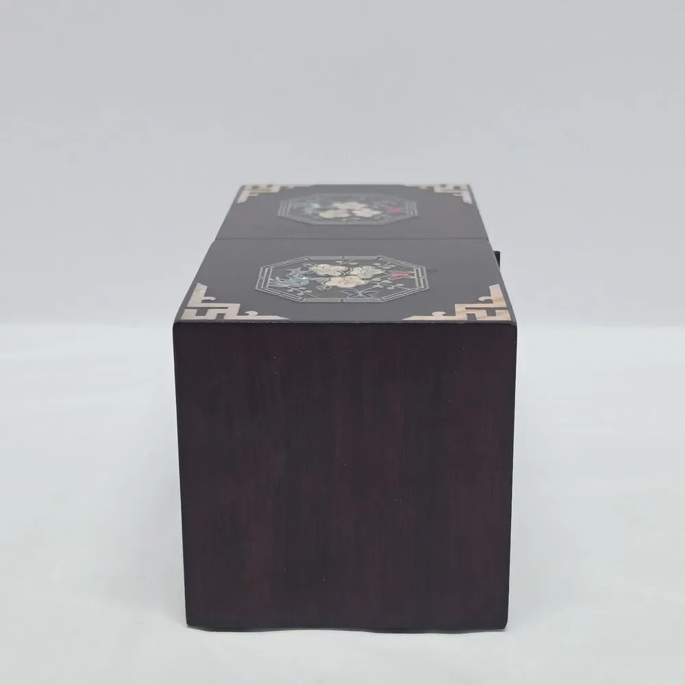 Vintage Korean Traditional Mother Of Pearl Inlay Twin Cube Folding Jewelry Box